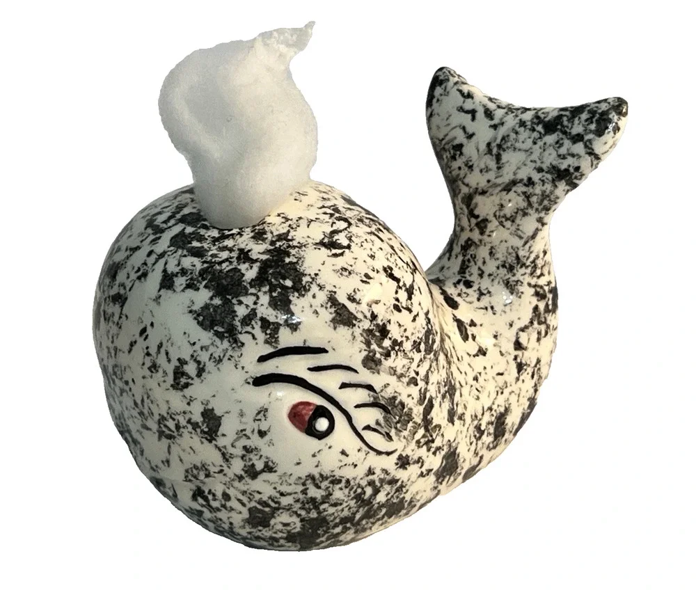 Georgewood Black White WHALE Cotton Ball Holder Dispenser Ceramic California